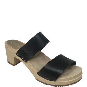 Sandgrens Stockholm High Slip In Clogs Sandals Wooden Black Leather Straps 10
